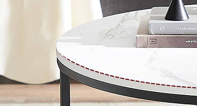 VASAGLE Coffee Table, Living Room Table, Sofa Cocktail Table Faux Marble Round, Tempered Glass Storage Shelf, Easy to Assemble