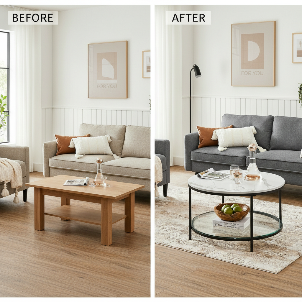 VASAGLE Coffee Table, Living Room Table, Sofa Cocktail Table Faux Marble Round, Tempered Glass Storage Shelf, Easy to Assemble