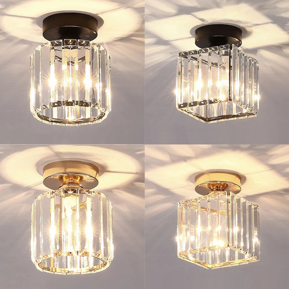 Plafonnier en cristal E27 LED au design moderne et créatif, luminaire décoratif de plafond, idéal pour une entrée, une véranda, un couloir ou un balcon