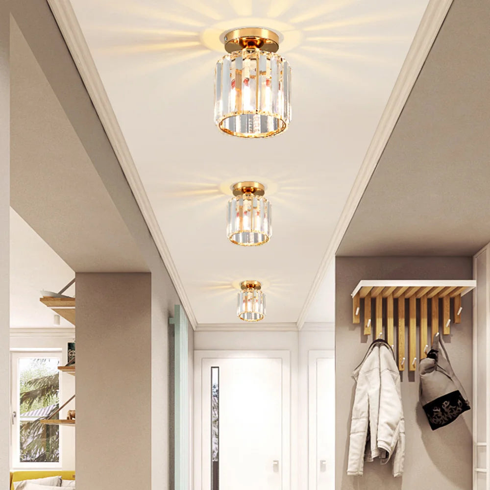 Plafonnier en cristal E27 LED au design moderne et créatif, luminaire décoratif de plafond, idéal pour une entrée, une véranda, un couloir ou un balcon