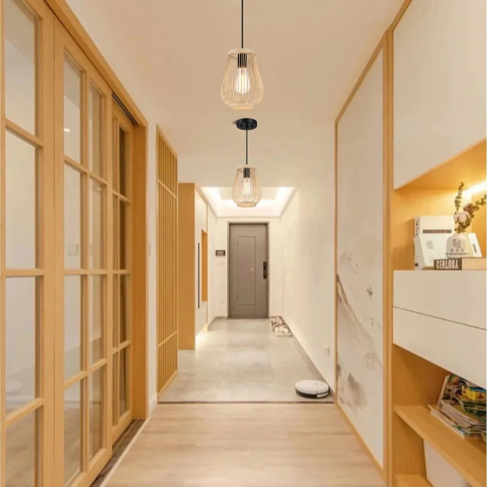 Suspension en Bambou Boho JOYINLED Lustre Abat-jour Panier Minimaliste pour Salon Restaurant Salle à Manger Lampe Dia.20CM