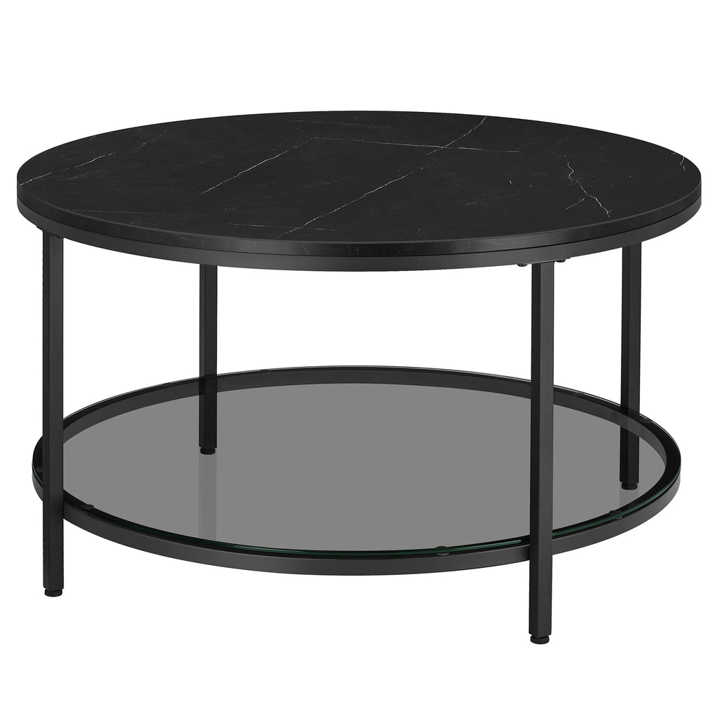VASAGLE Coffee Table, Living Room Table, Sofa Cocktail Table Faux Marble Round, Tempered Glass Storage Shelf, Easy to Assemble