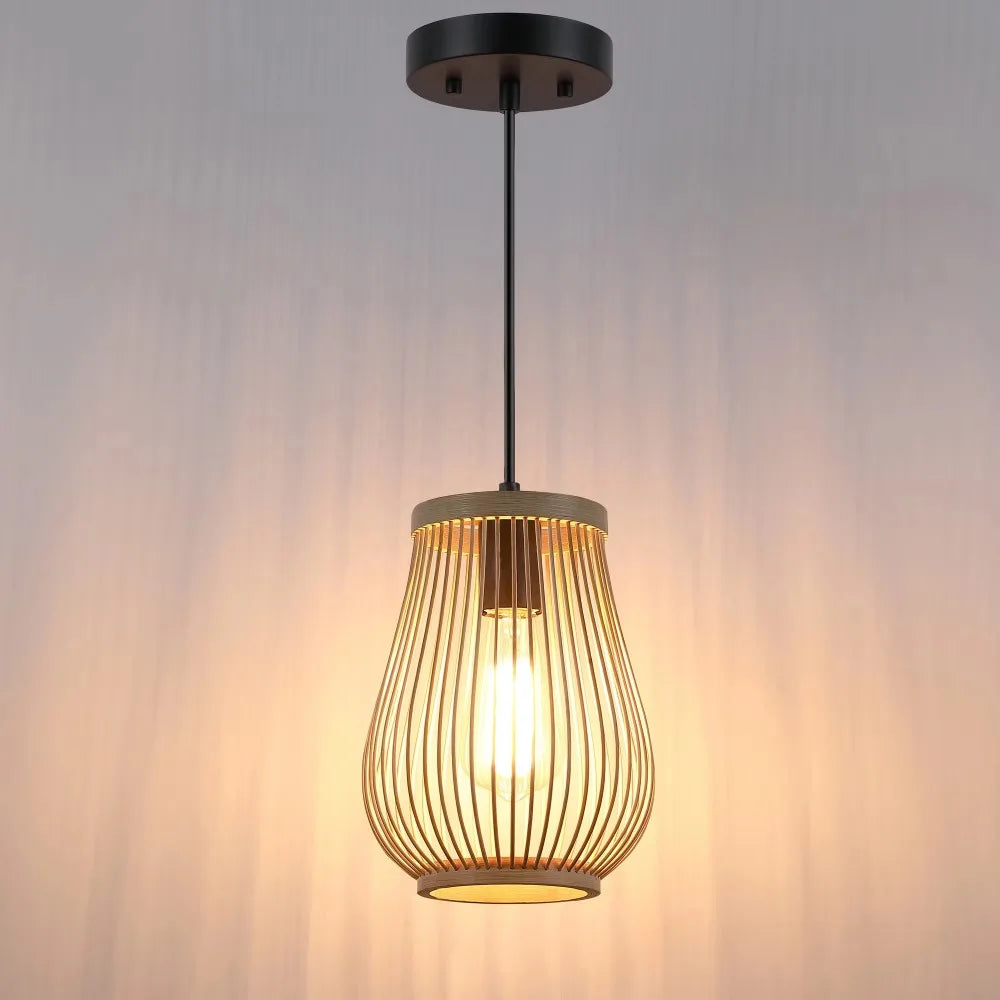 Suspension en Bambou Boho JOYINLED Lustre Abat-jour Panier Minimaliste pour Salon Restaurant Salle à Manger Lampe Dia.20CM