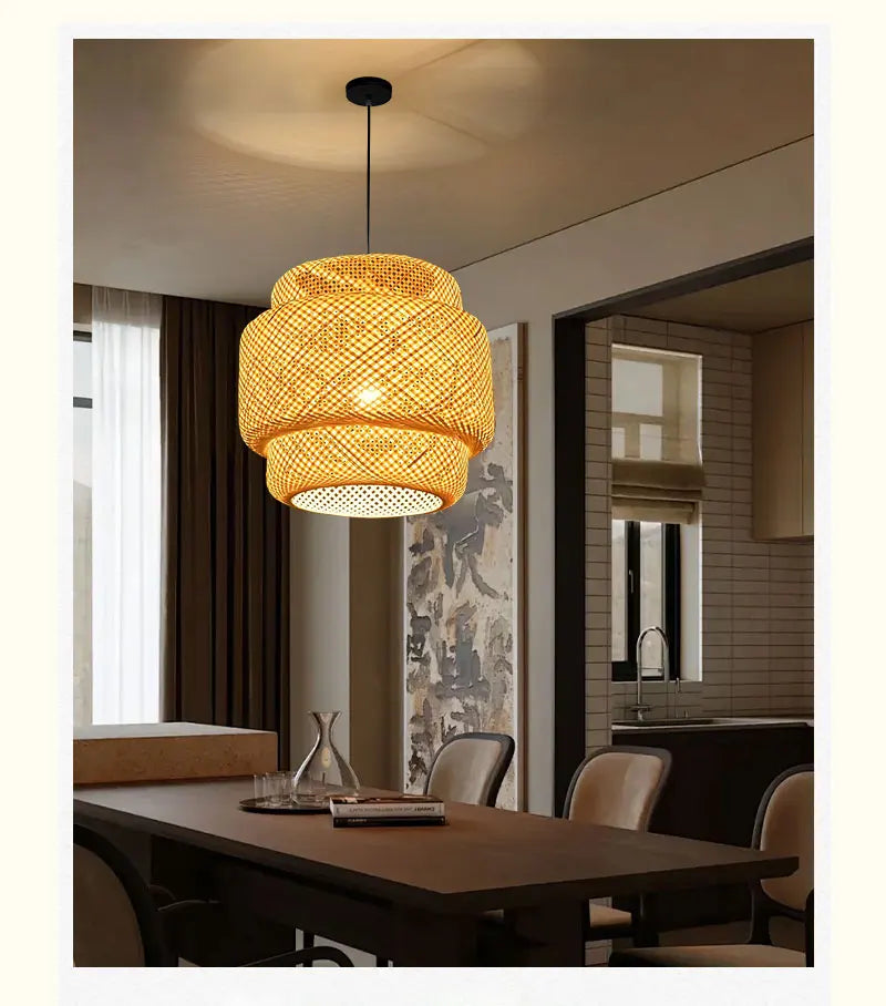 Lampes Suspendues en Bambou d'Intérieur Douille E27 Lustre Suspendu Tissé à la Main pour Cuisine Salle à Manger Couloir