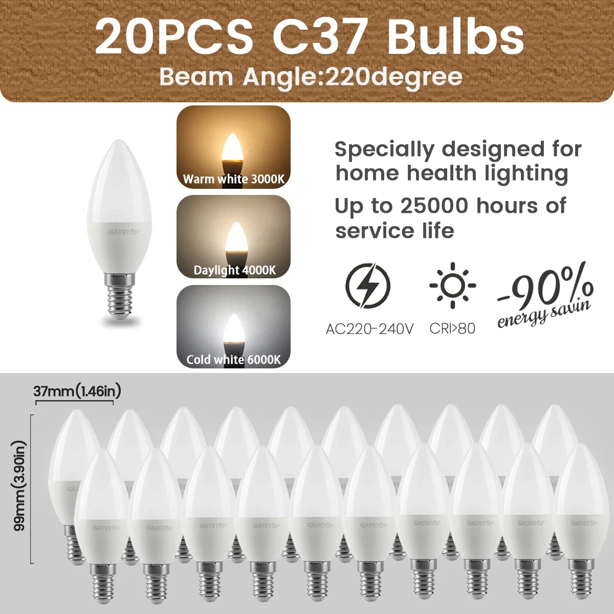Optez pour un éclairage élégant avec nos ampoules LED E14 C37 en forme de bougie, disponibles en packs de 4, 6, 8, 10 ou 20 pièces.
Avec une puissance de 3W, 5W ou 6W, elles sont parfaites pour créer une ambiance chaleureuse dans votre maison.