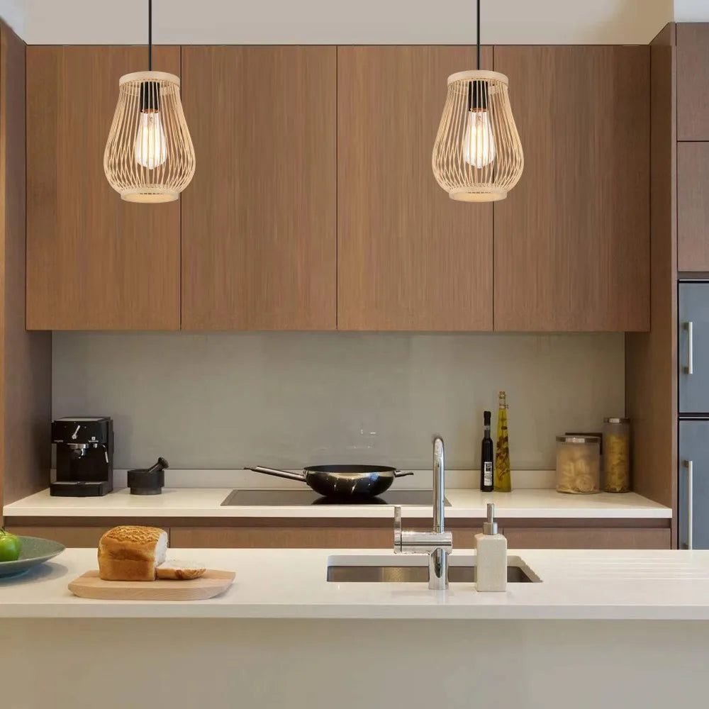 Suspension en Bambou Boho JOYINLED Lustre Abat-jour Panier Minimaliste pour Salon Restaurant Salle à Manger Lampe Dia.20CM