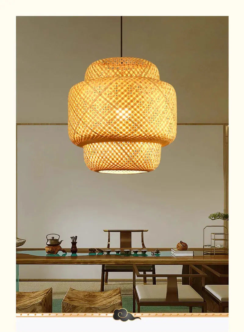 Lampes Suspendues en Bambou d'Intérieur Douille E27 Lustre Suspendu Tissé à la Main pour Cuisine Salle à Manger Couloir