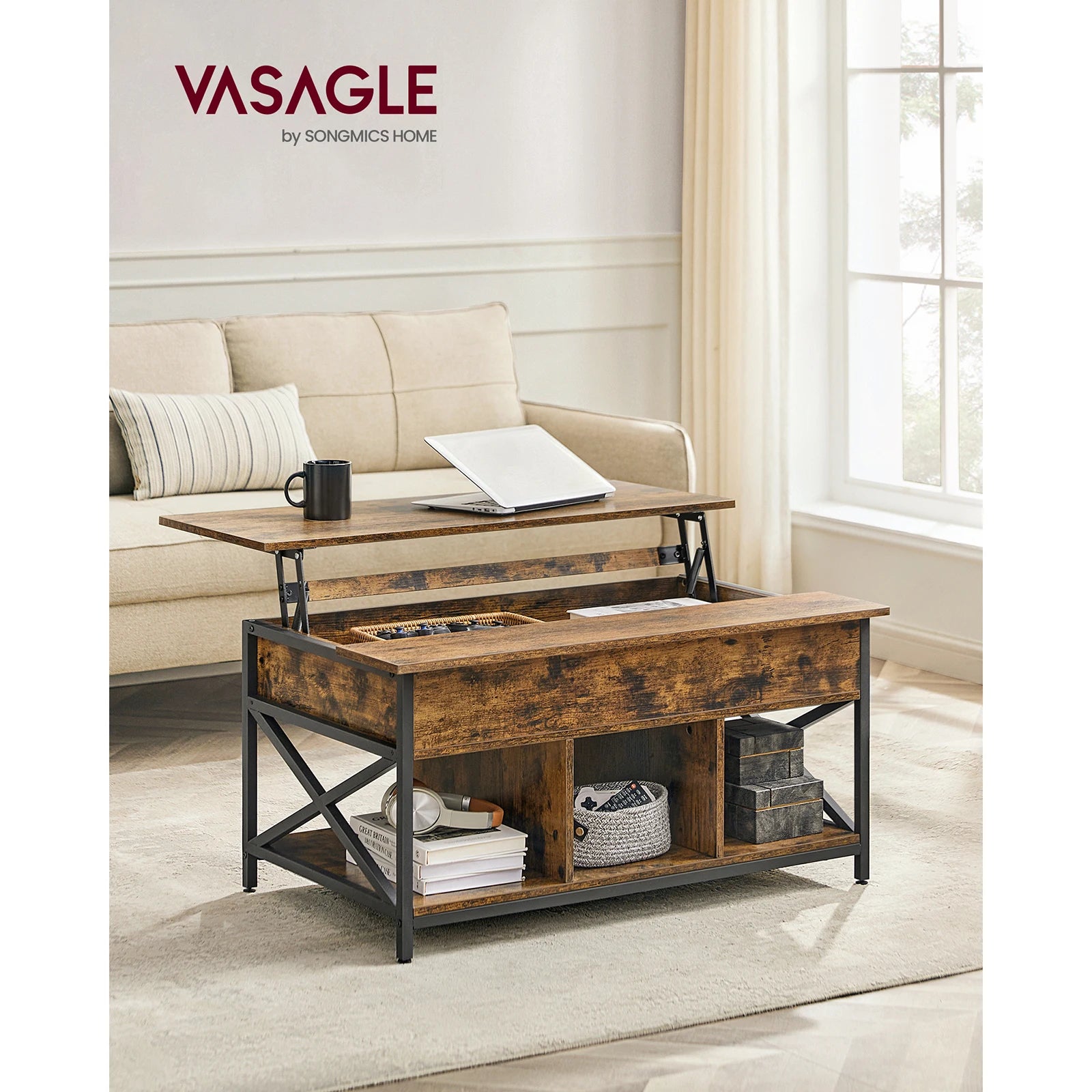 Ajoutez du style et de la fonctionnalité à votre salon avec cette table basse Vasagle, conçue avec un plateau relevable pratique et de multiples espaces de rangement.
Son design industriel et moderne s’intègre parfaitement dans n’importe quel intérieur.