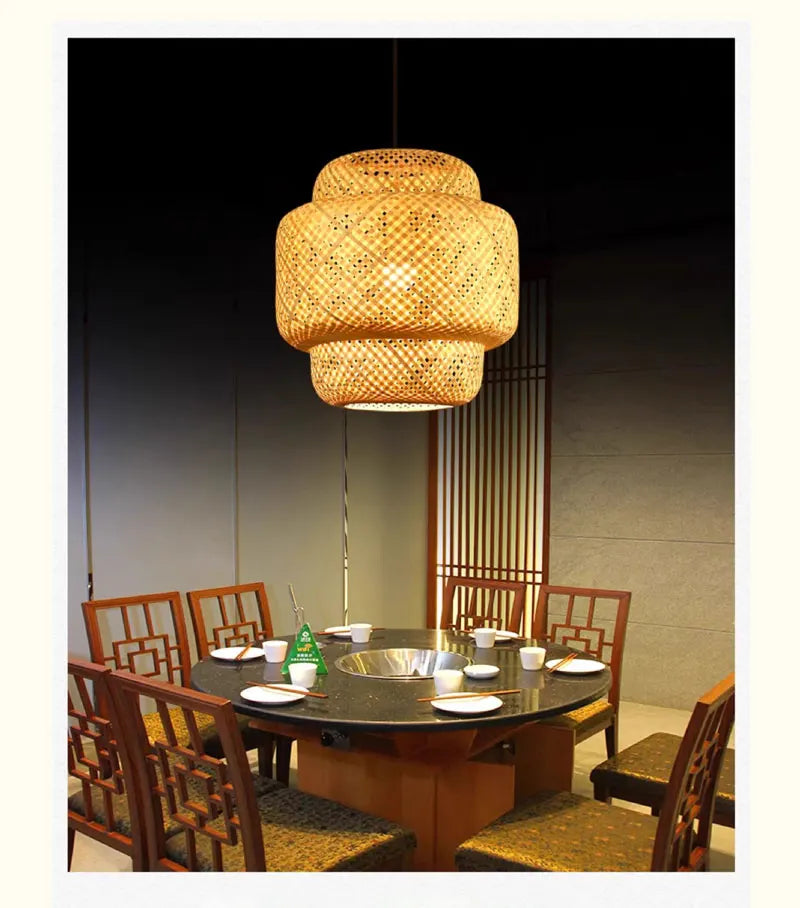 Lampes Suspendues en Bambou d'Intérieur Douille E27 Lustre Suspendu Tissé à la Main pour Cuisine Salle à Manger Couloir