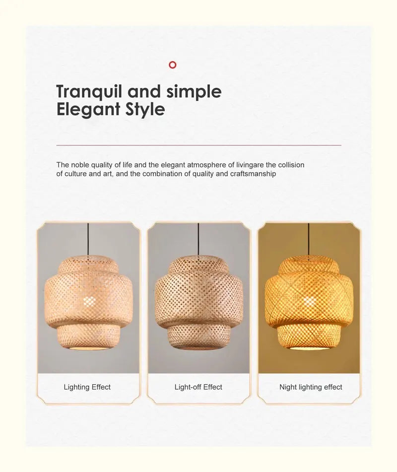 Lampes Suspendues en Bambou d'Intérieur Douille E27 Lustre Suspendu Tissé à la Main pour Cuisine Salle à Manger Couloir
