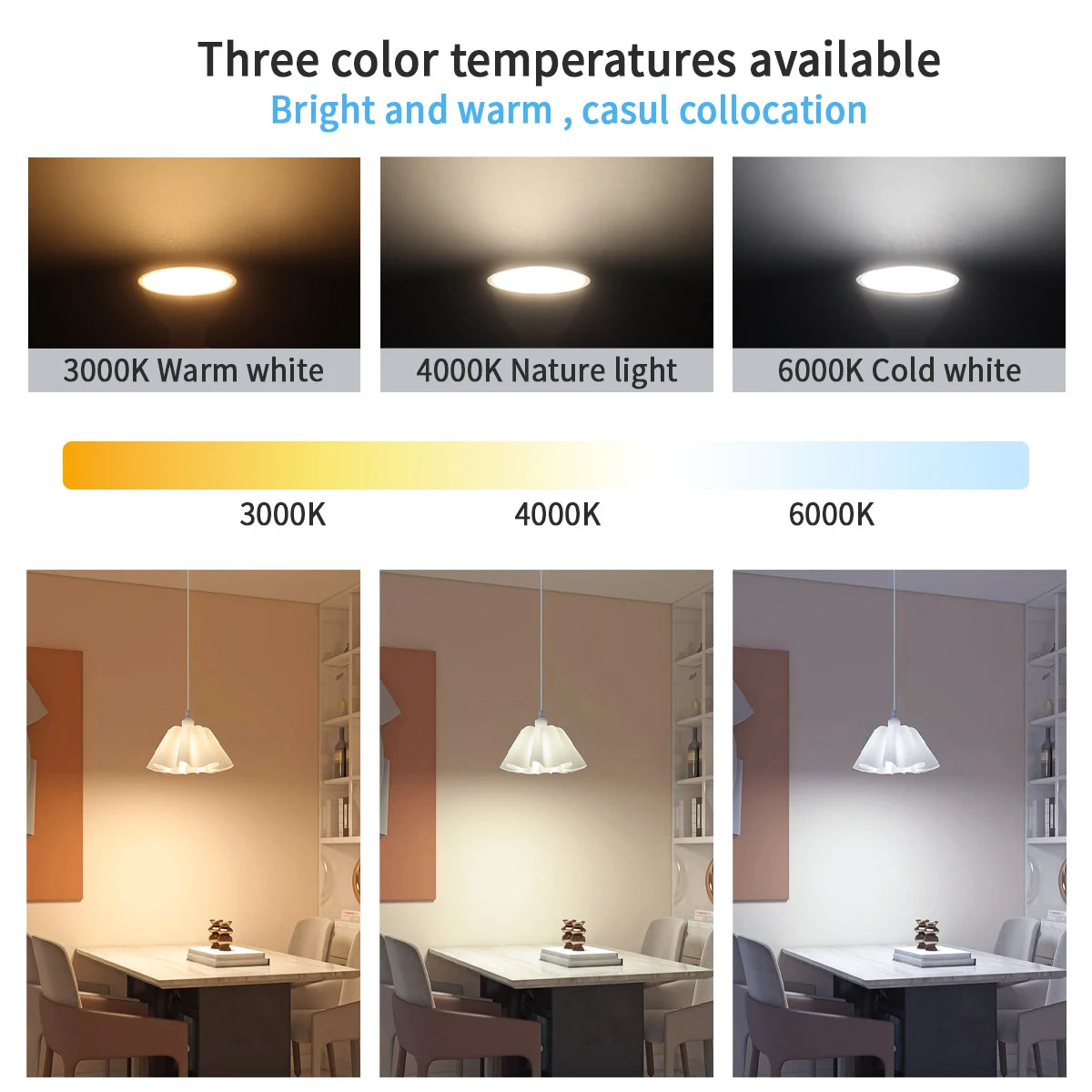 Découvrez ces ampoules LED GU10 dimmables, conçues pour offrir un éclairage puissant tout en réduisant votre consommation d’énergie.
Disponibles en 3W, 5W, 7W et 9W, elles peuvent facilement remplacer une ampoule halogène de 30W à 50W.