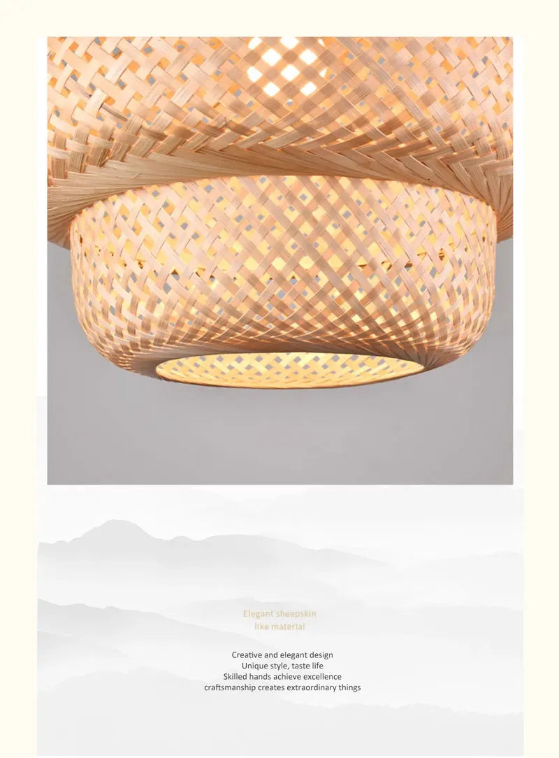 Lampes Suspendues en Bambou d'Intérieur Douille E27 Lustre Suspendu Tissé à la Main pour Cuisine Salle à Manger Couloir