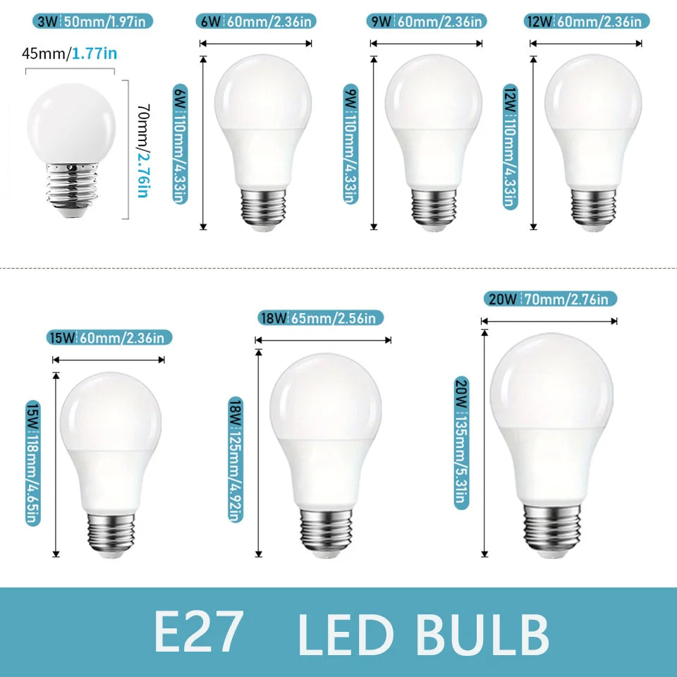 Découvrez notre pack de 10 ampoules LED E27 haute performance, compatibles avec une tension de AC110V / 220V.
Disponibles en plusieurs puissances (3W, 6W, 9W, 12W, 15W, 18W, 20W), ces ampoules garantissent un éclairage puissant tout en consommant très peu