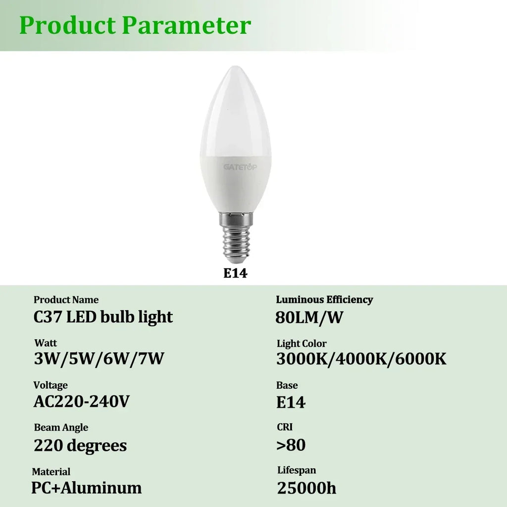Ampoules LED E14 Bougie 3W-6W (Pack 4-20)